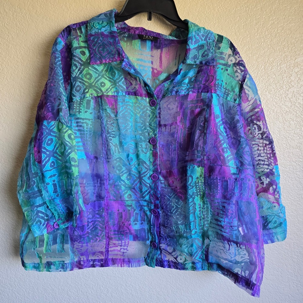 Toni Morgan Womens lagenlook art to wear Abstract Sheer Blouse  Front Top